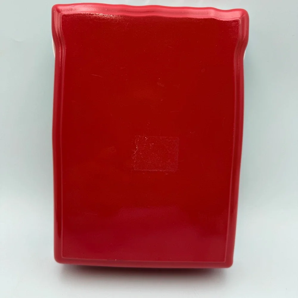 Santa's Workshop Embossed Plastic Christmas Holiday Storage Box Red Green 8.5